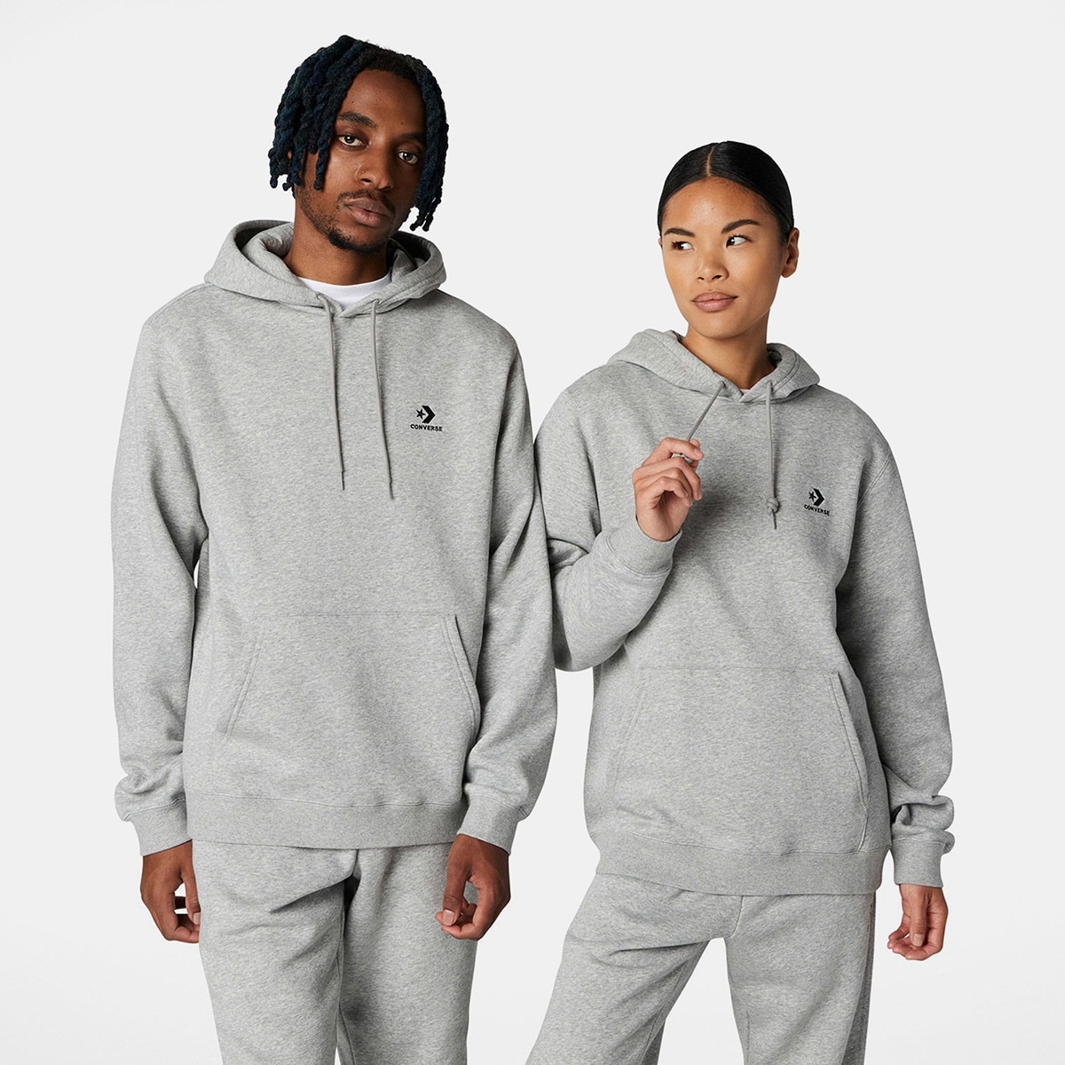 Sweatshirt Unisex Go-to Embroidered Star Chevron Fleece Hoodie Converse Cinzento-1