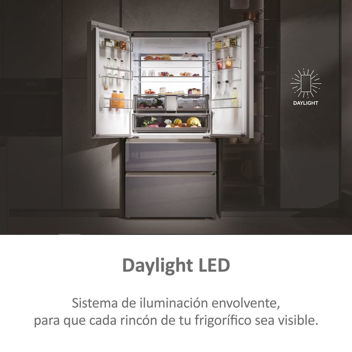 Frigorífico americano Haier, Total no Frost, Motor Inverter,FD 90 Series 7 - HFR79F19EFGK Glass Inox Look-10