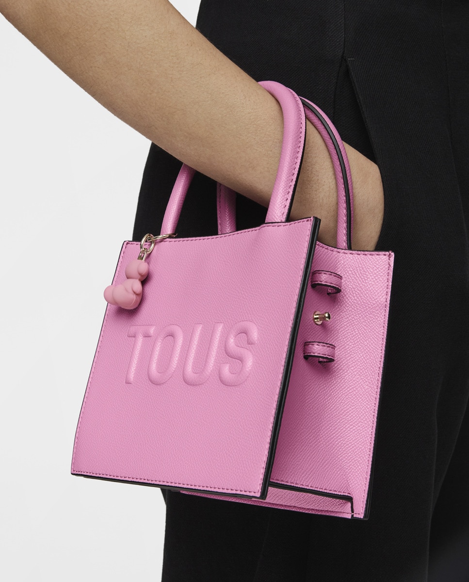 Mini Mala de Mão Quadrada com Detalhe do Urso e Alça da Coleção Brenda - Rosa-Escuro Rosa-3