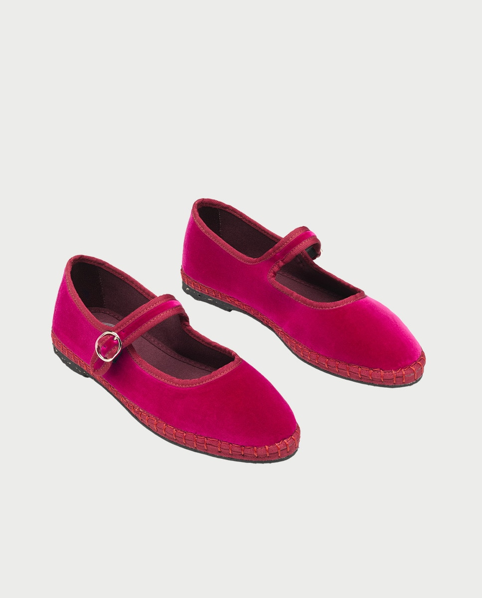 Sapatos de Presilha Pip em Veludo Fúcsia-2