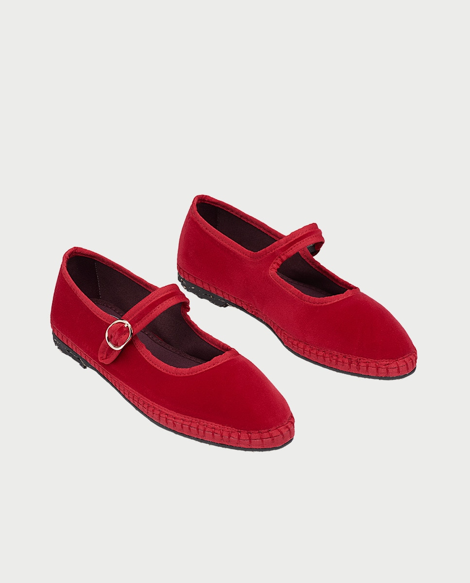 Sapatos de Presilha Mellark em Veludo Vermelho-2