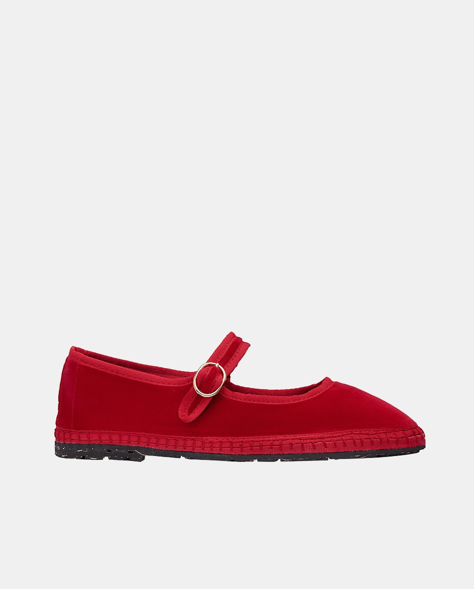 Sapatos de Presilha Mellark em Veludo Vermelho-1
