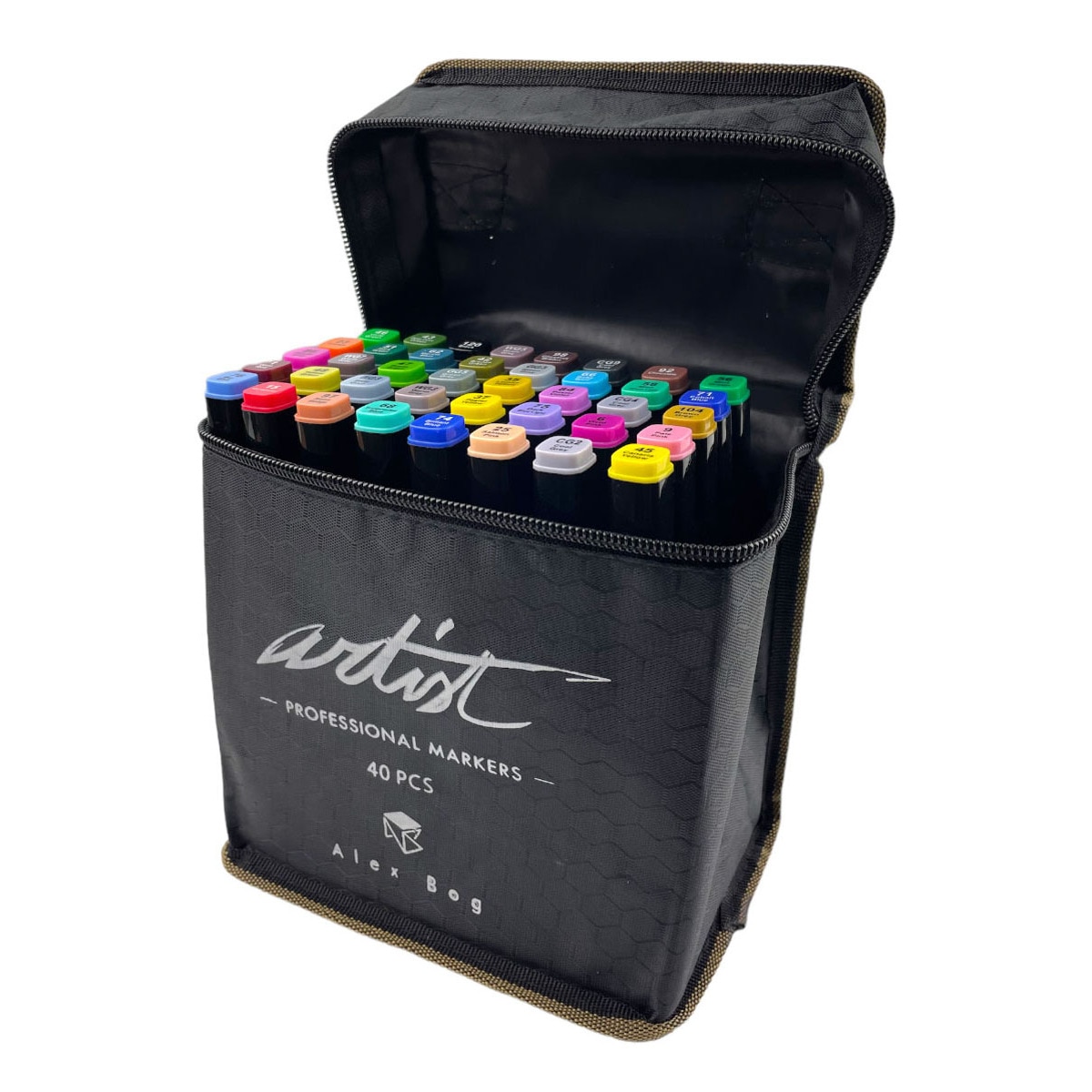 Imagen 0 de Bolsa canvas 40 rotuladores Professional Markers doble  punta, biselada y fina, tintas base alcohol ARTIST by Alex Bog  multicolor.
