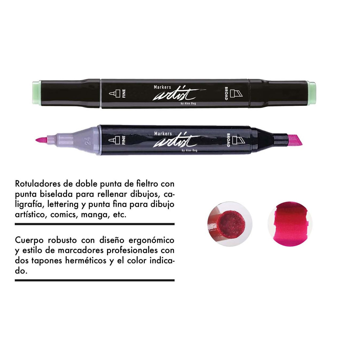 Bolsa canvas 80 rotuladores Professional Markers doble  punta, biselada y fina, tintas base alcohol ARTIST by Alex Bog  multicolor. Multicolor-9