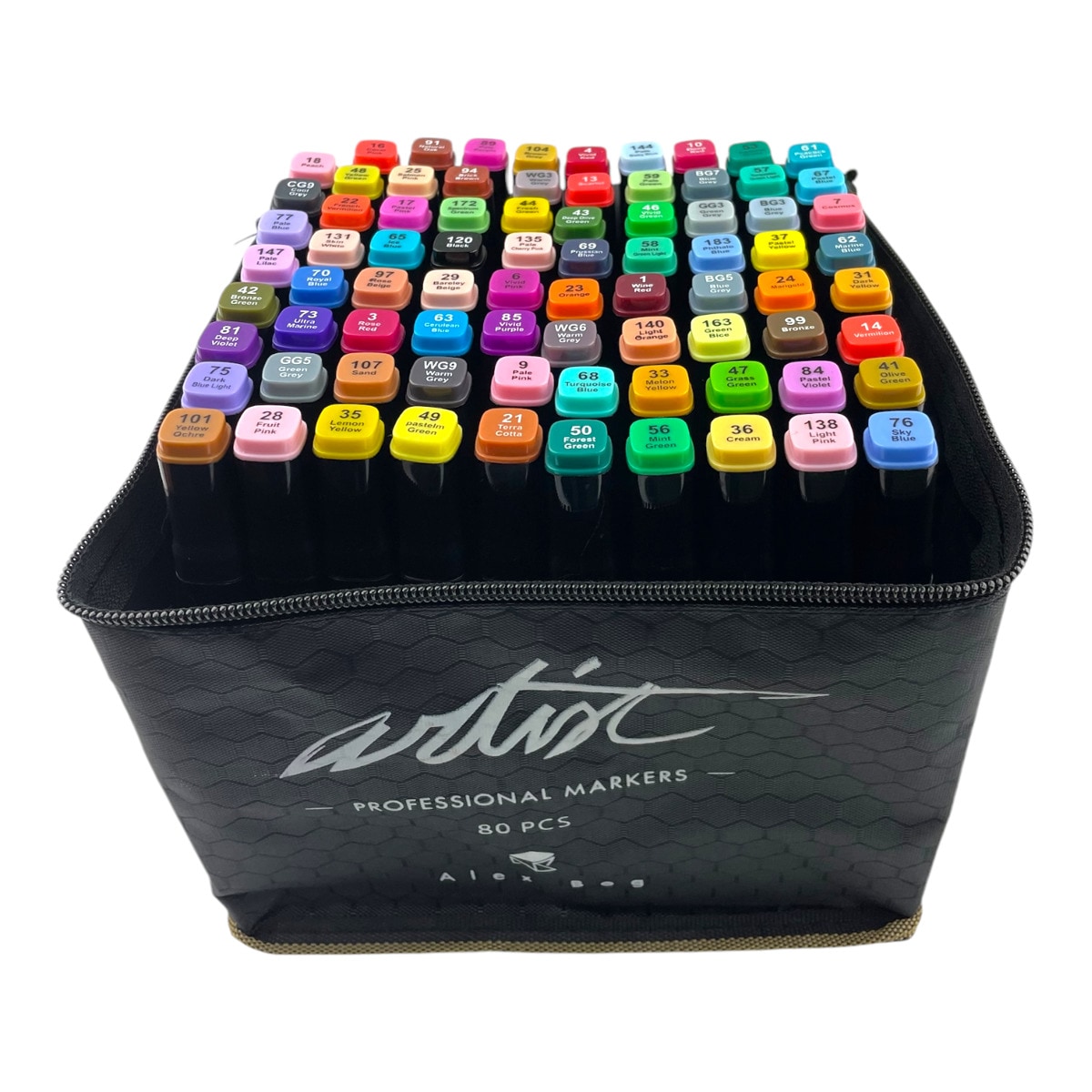 Bolsa canvas 80 rotuladores Professional Markers doble  punta, biselada y fina, tintas base alcohol ARTIST by Alex Bog  multicolor. Multicolor-5