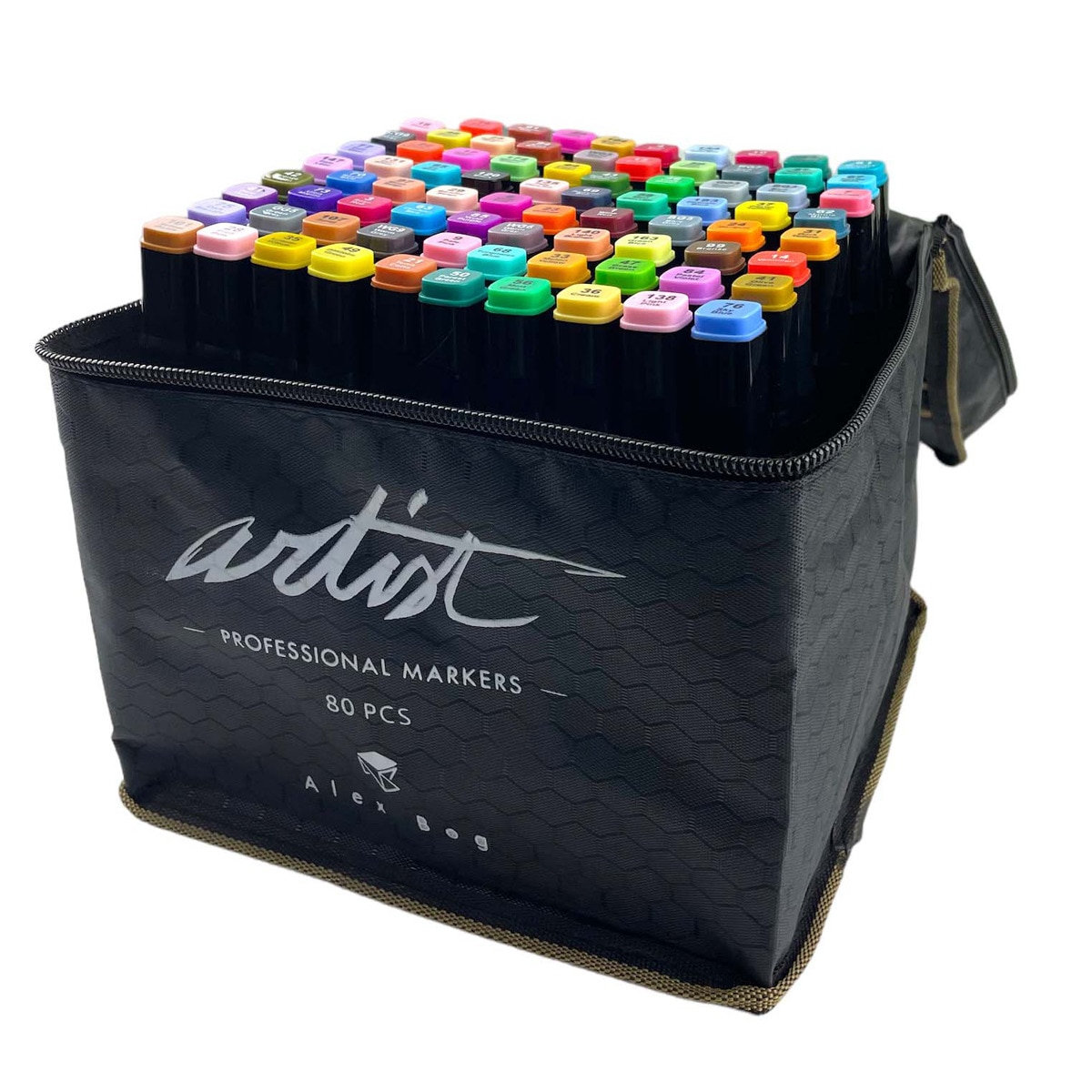 Bolsa canvas 80 rotuladores Professional Markers doble  punta, biselada y fina, tintas base alcohol ARTIST by Alex Bog  multicolor. Multicolor-1