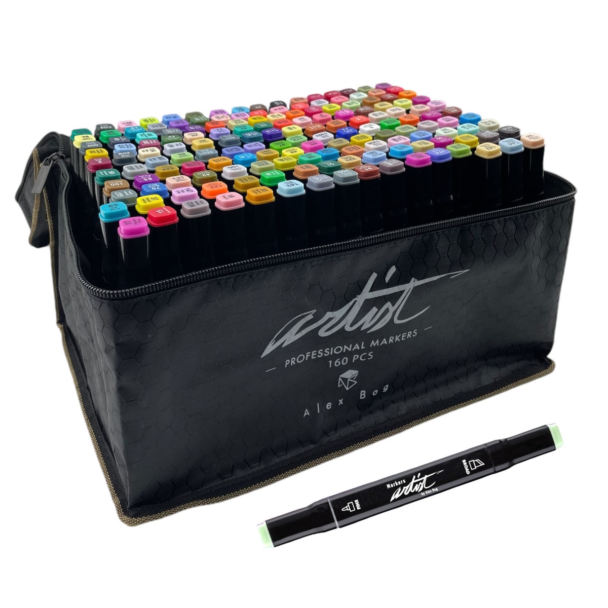 Imagen 0 de Bolsa canvas 160 rotuladores Professional Markers doble  punta, biselada y fina, tintas base alcohol ARTIST by Alex Bog   multicolor.