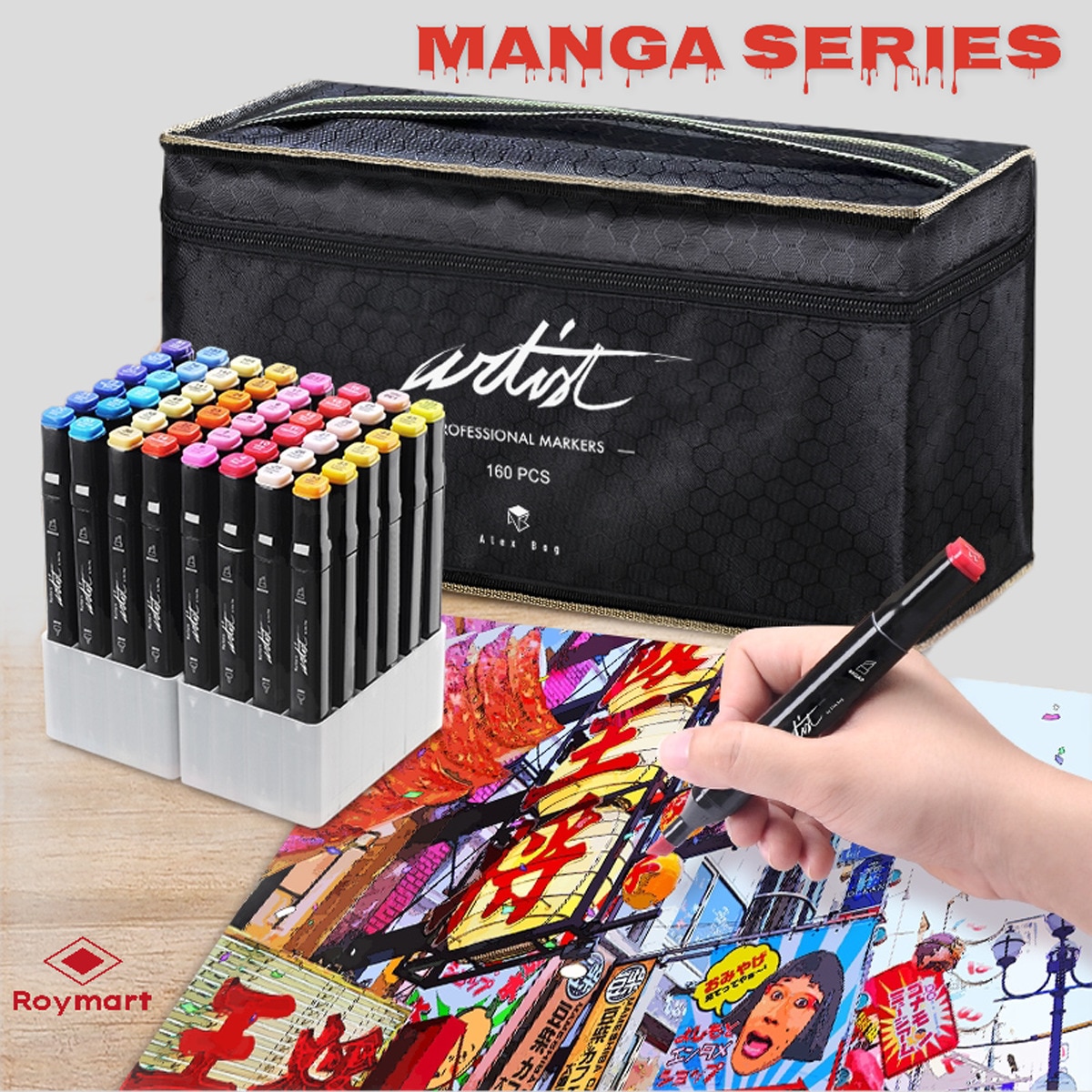Bolsa canvas 160 rotuladores Professional Markers doble  punta, biselada y fina, tintas base alcohol ARTIST by Alex Bog   multicolor. Multicolor-10