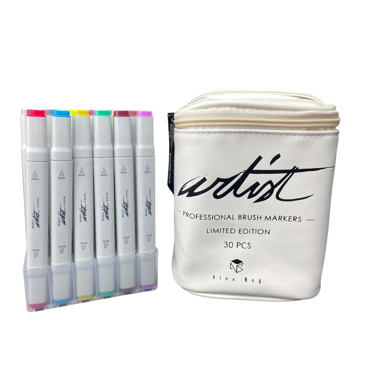 Bolsa canvas 30 rotuladores Professional Brush Markers doble punta, pincel extra suave y biselada, tintas base alcohol ARTIST by Alex Bog multicol 1