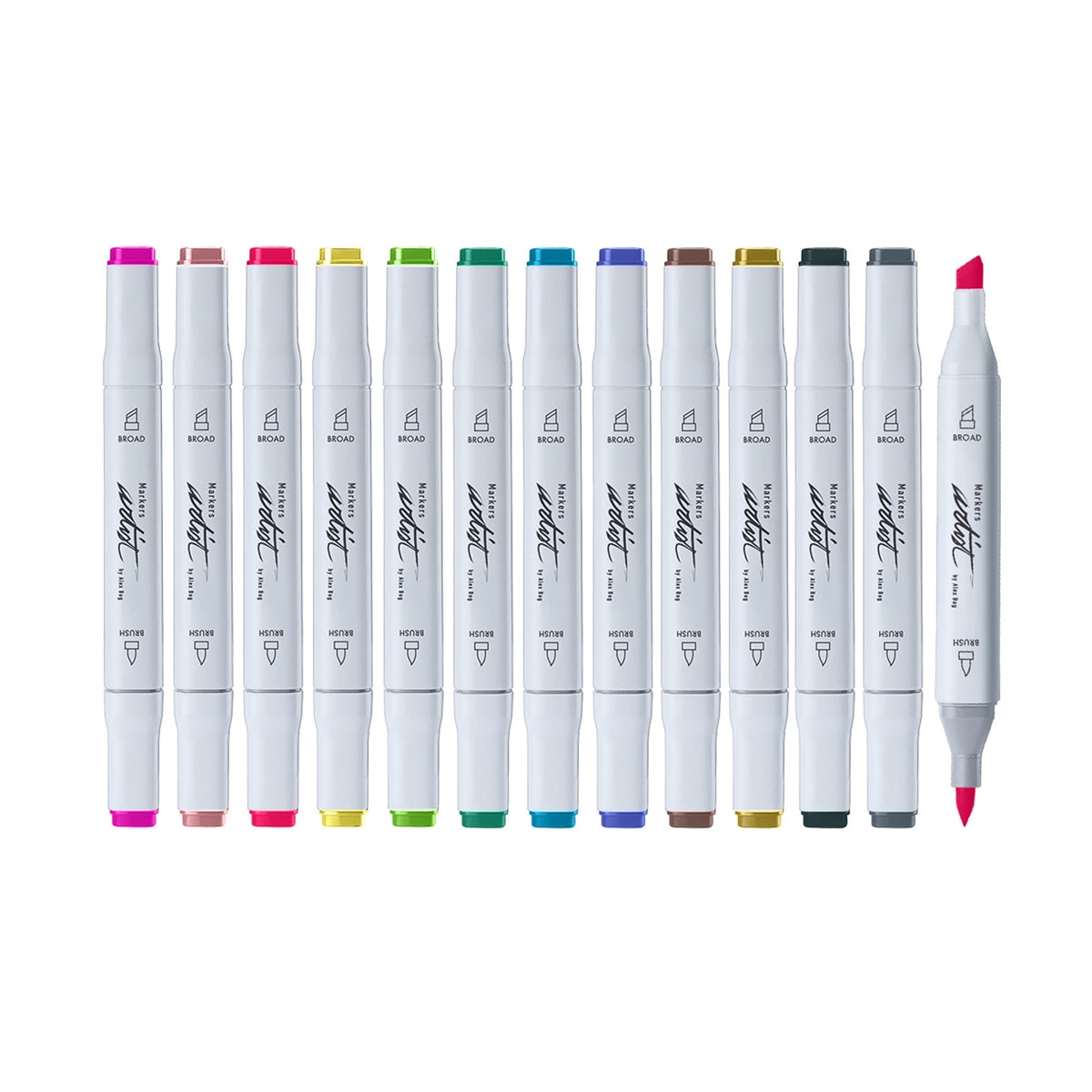 Bolsa canvas 40 rotuladores Professional Brush Markers doble  punta, pincel extra suave y biselada, tintas base alcohol ARTIST by Alex Bog multicol 5