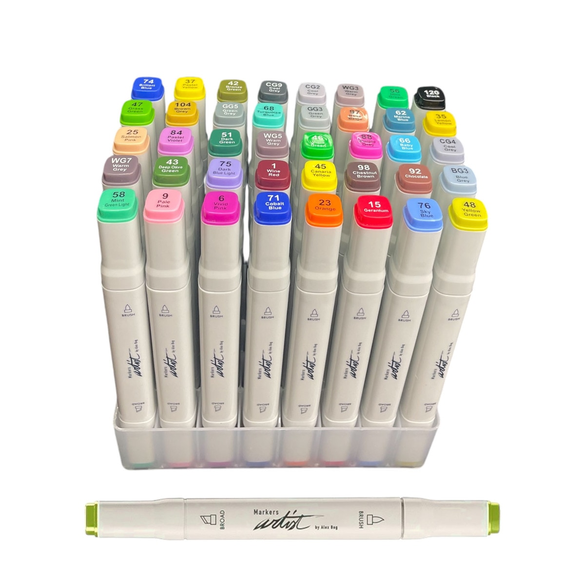 Bolsa canvas 40 rotuladores Professional Brush Markers doble  punta, pincel extra suave y biselada, tintas base alcohol ARTIST by Alex Bog multicol 4