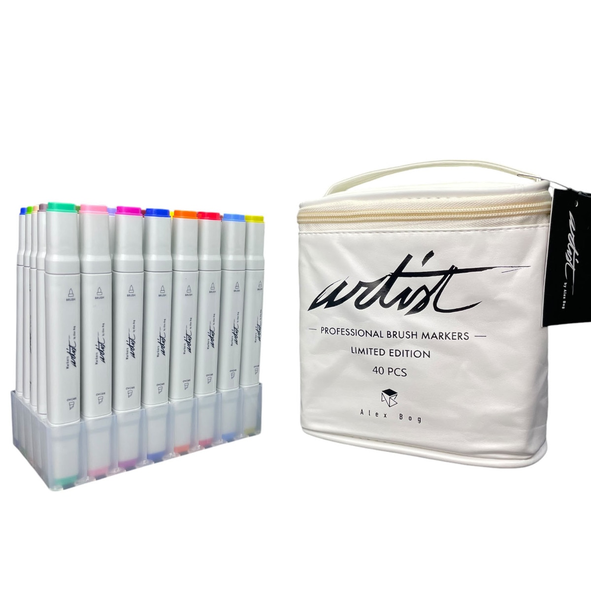 Imagen 0 de Bolsa canvas 40 rotuladores Professional Brush Markers doble  punta, pincel extra suave y biselada, tintas base alcohol ARTIST by Alex Bog multicol