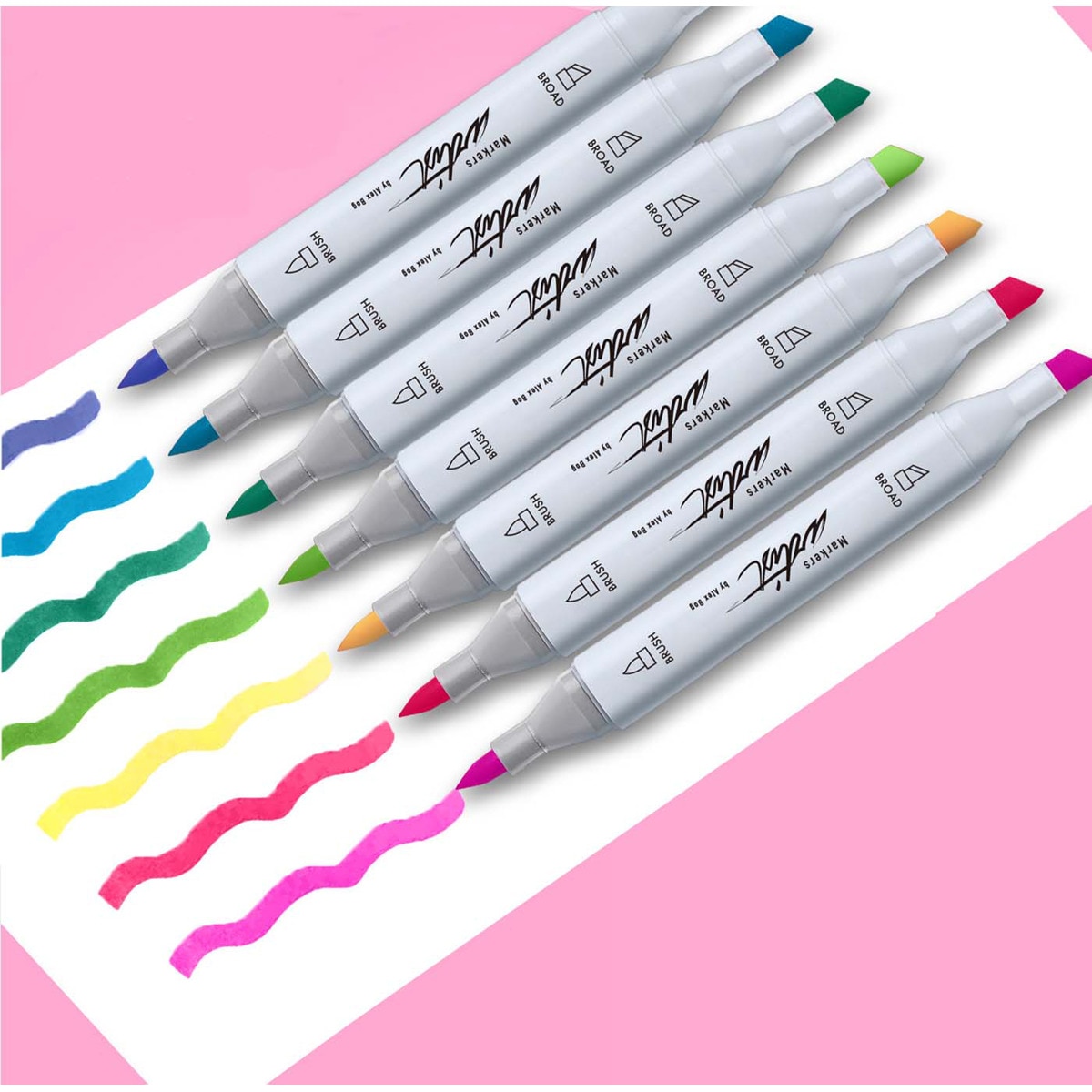 Bolsa canvas 60 rotuladores Professional Brush Markers doble  punta, pincel extra suave y biselada, tintas base alcohol ARTIST by Alex Bog multicol 6