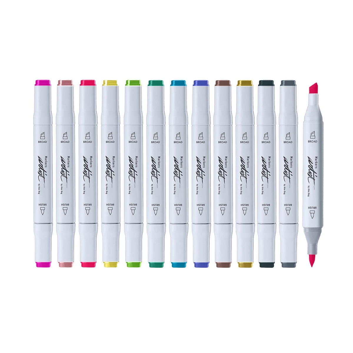 Bolsa canvas 60 rotuladores Professional Brush Markers doble  punta, pincel extra suave y biselada, tintas base alcohol ARTIST by Alex Bog multicol 4