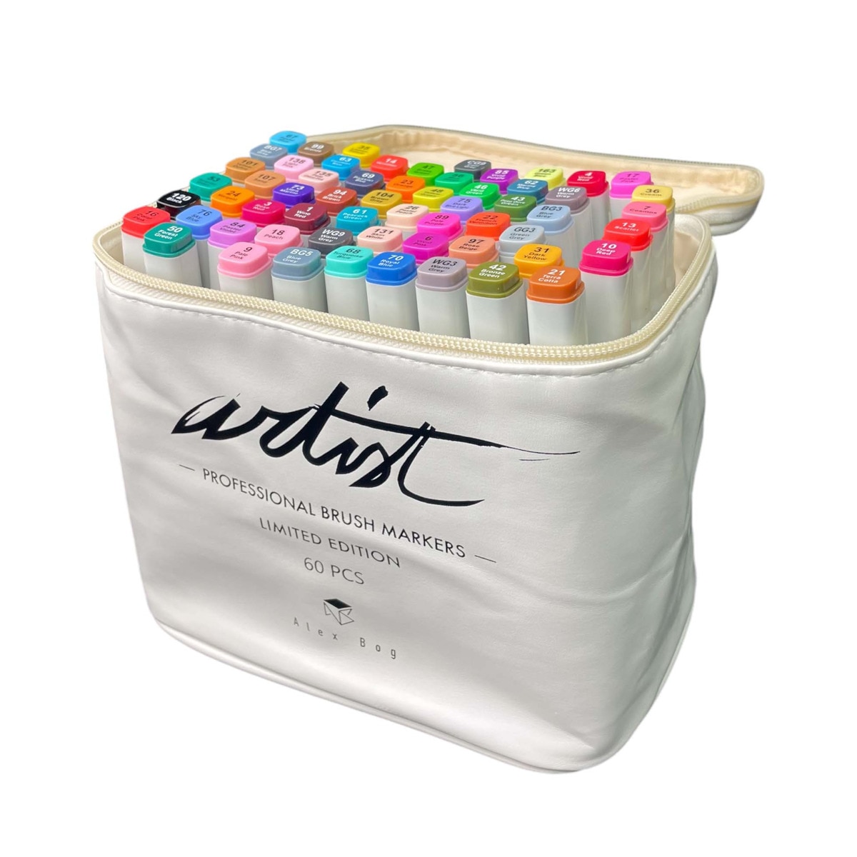 Imagen 0 de Bolsa canvas 60 rotuladores Professional Brush Markers doble  punta, pincel extra suave y biselada, tintas base alcohol ARTIST by Alex Bog multicol
