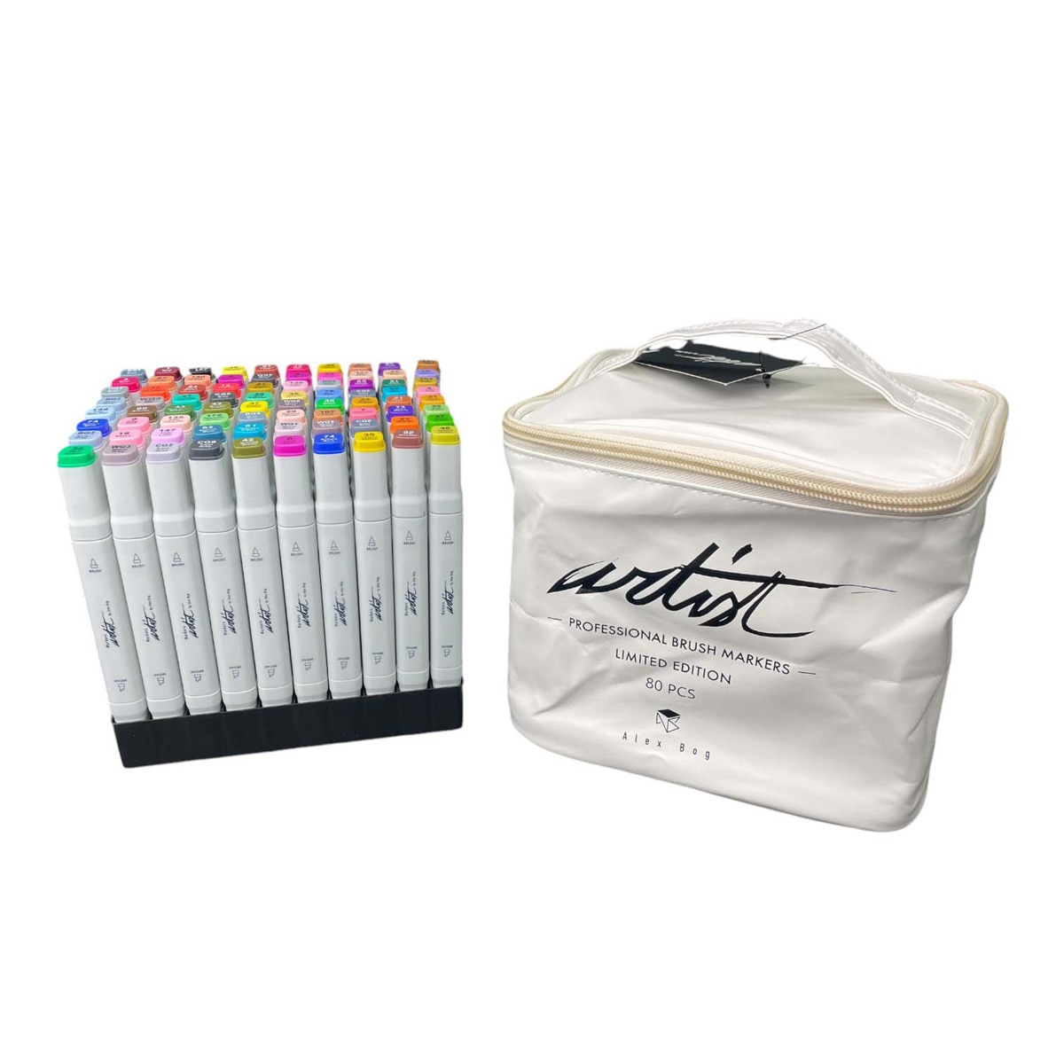 Bolsa canvas 80 rotuladores Professional Brush Markers doble punta, pincel extra suave y biselada, tintas base alcohol ARTIST by Alex Bog multicol 1