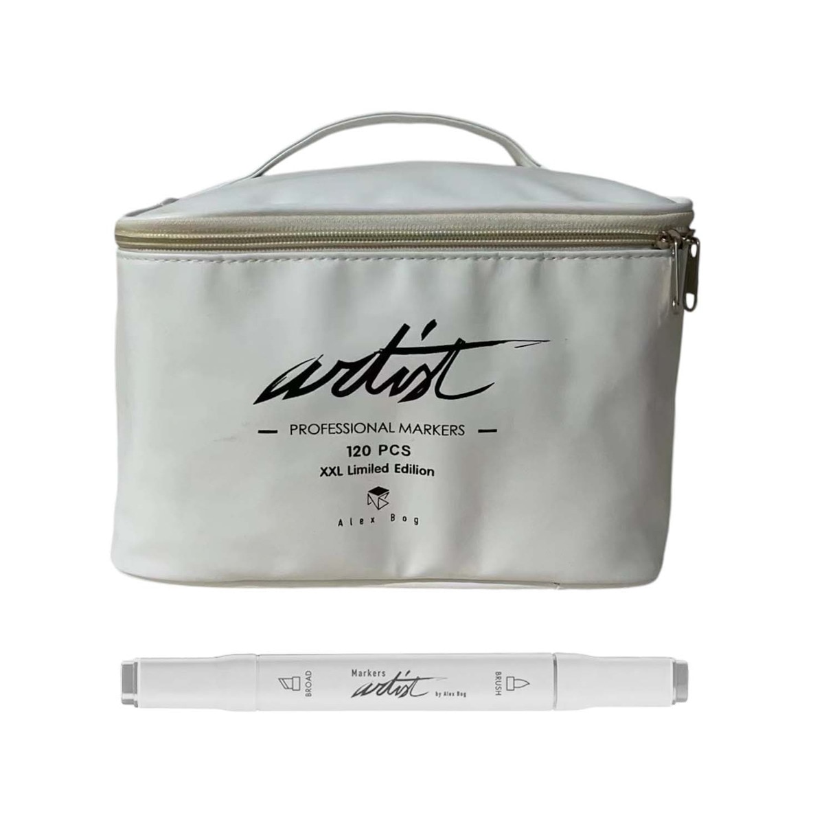Imagen 0 de Bolsa canvas 120 rotuladores Professional Brush Markers doble  punta, pincel extra suave y biselada, tintas base alcohol ARTIST by Alex Bog multicol
