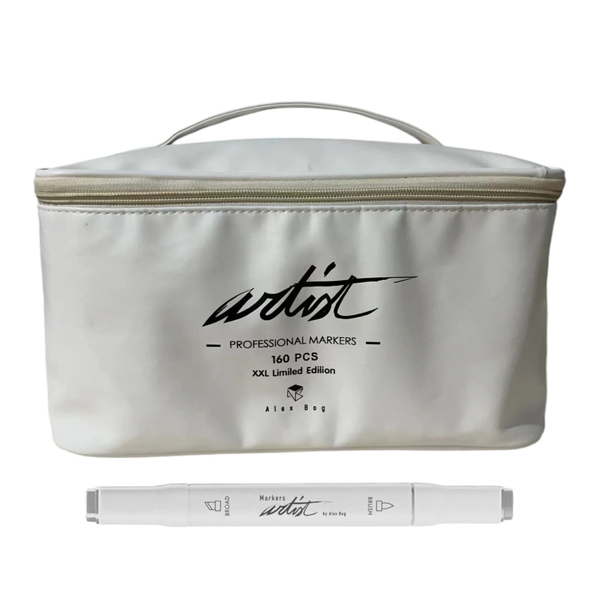 Imagen 0 de Bolsa canvas 160 rotuladores Professional Brush Markers doble  punta, pincel extra suave y biselada, tintas base alcohol ARTIST by Alex Bog multicol