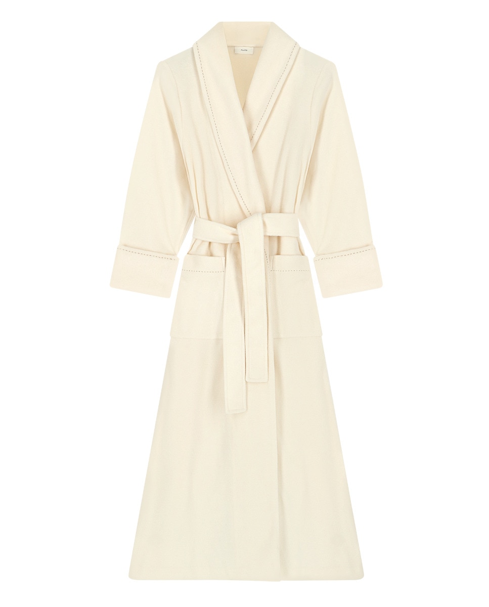Robe de Manga Comprida com Cinto Bege-3