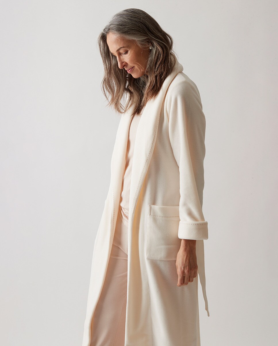 Robe de Manga Comprida com Cinto Bege-2