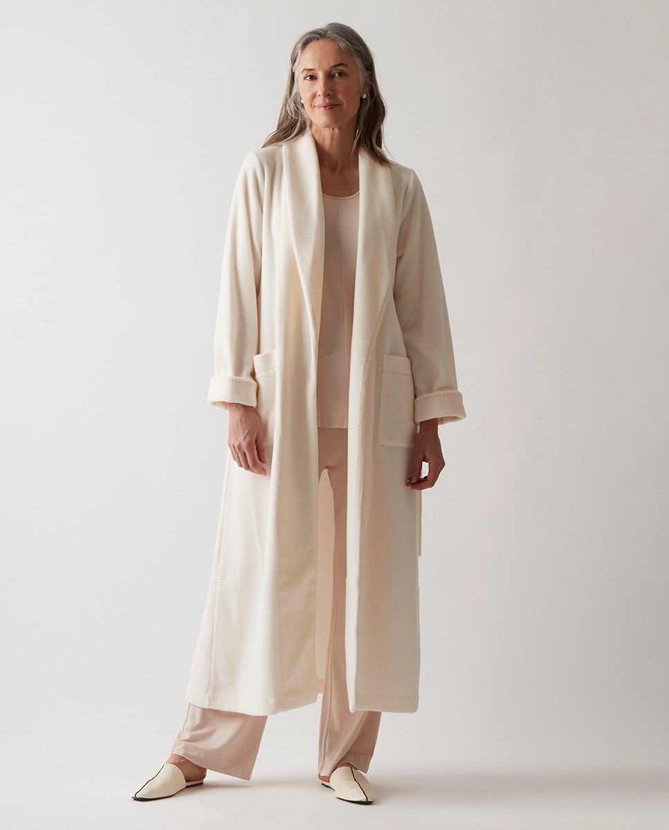 Robe de Manga Comprida com Cinto Bege-1