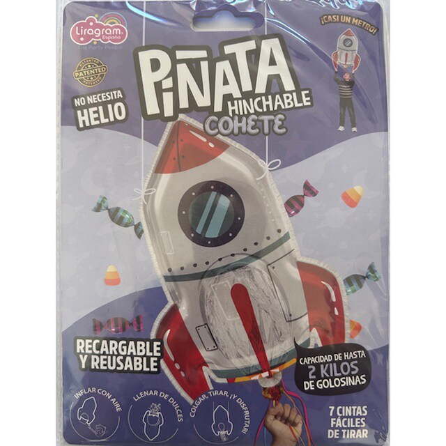 Imagen 0 de Piñata globo hinchable con aire reusable Cohete Liragram multicolor
