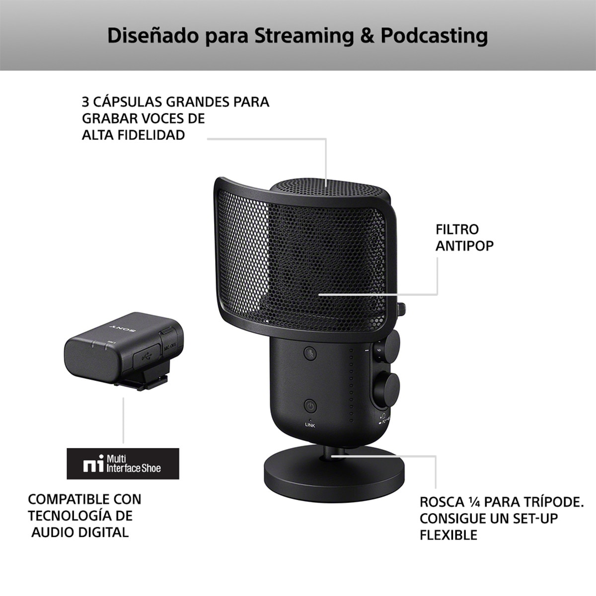 Micrófono inalámbrico para streaming Sony ECM-S1 Negro-3