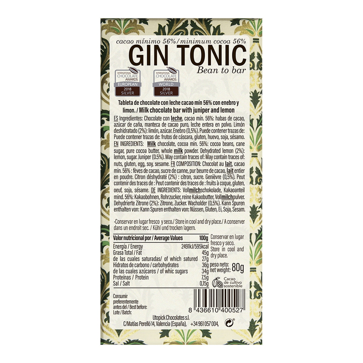 Tableta de chocolate con leche Gin Tonic Utopick 2