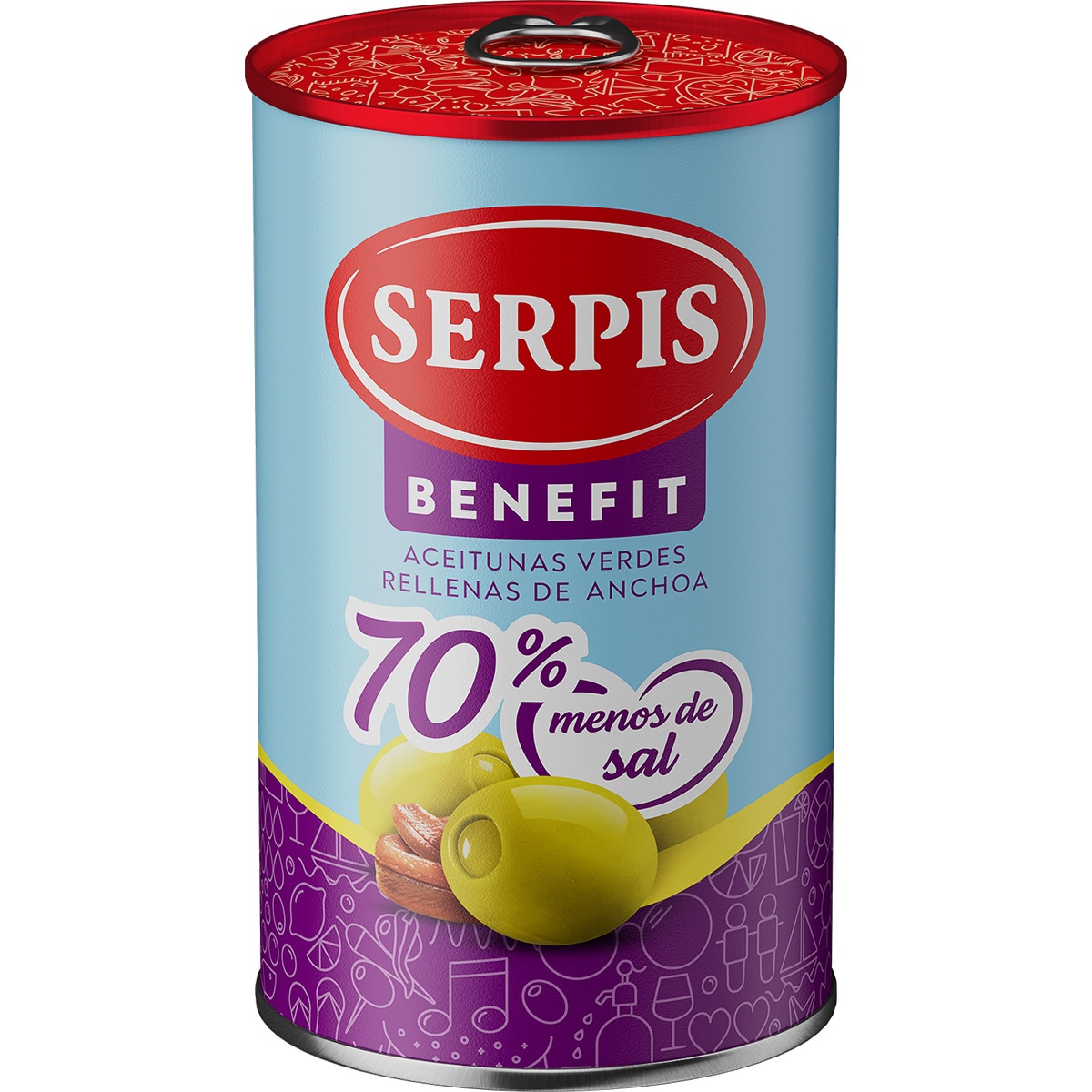 Benefit aceitunas rellenas de anchoa con 75% menos sal lata 130 g neto escurrido