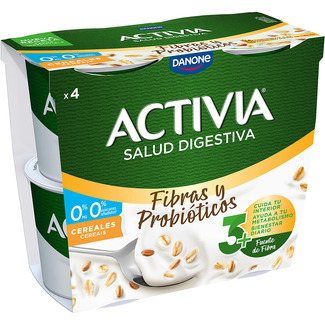Fibras y Probióticos bífidus con cereales desnatado 0% m.g. 0% azúcares añadidos pack 4 unidades 115 g - Danone Activia