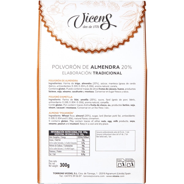 Mandel-Polvorón-Gebäck 20% Behälter 300 g