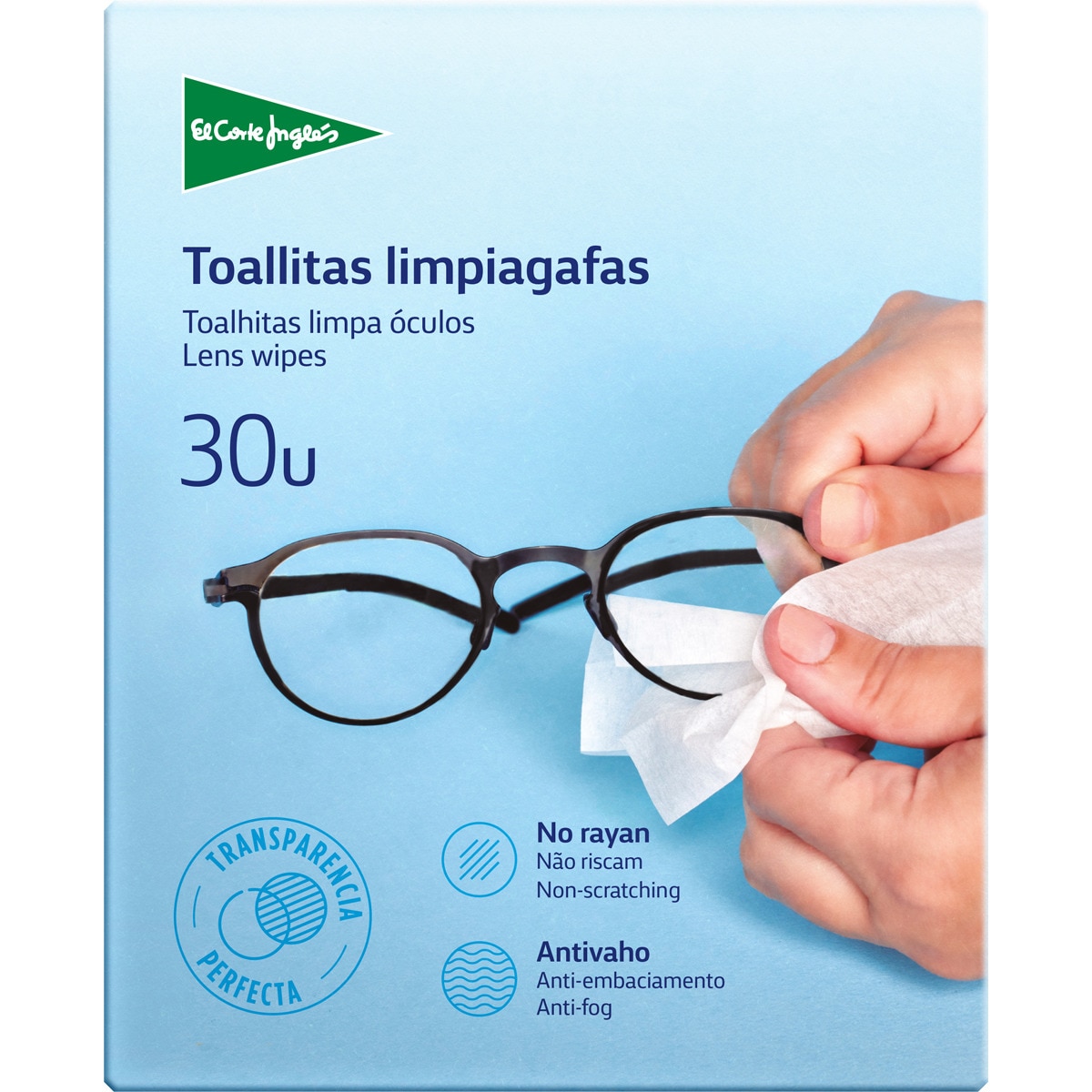 toallitas limpia gafas antivaho no rayan estuche 30 unidades