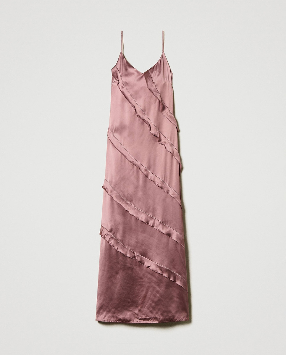 Vestido Comprido de Cetim Rosa-5