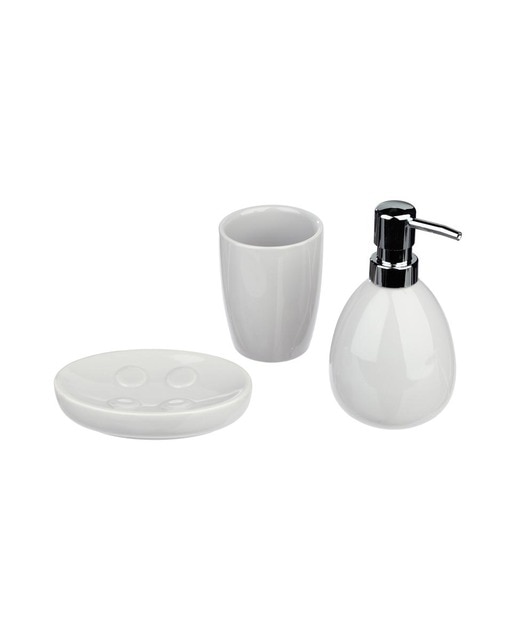 Imagen 0 de Juego de baño 3 piezas SBD sol, blanco: dispensador jabón, vaso y Jabonera