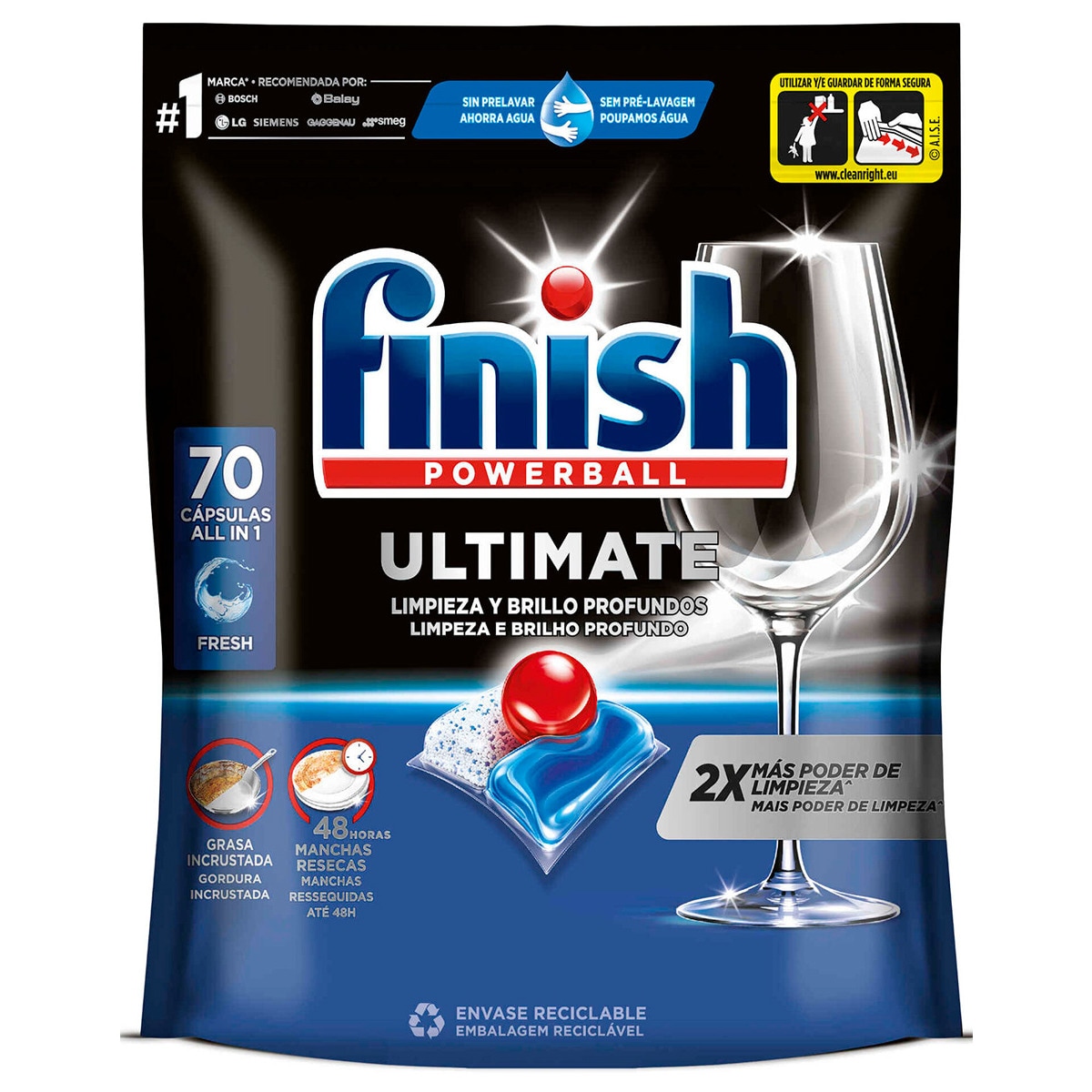 Detergente Máquina Loiça Pastilhas Ultimate embalagem 70 pastilhas