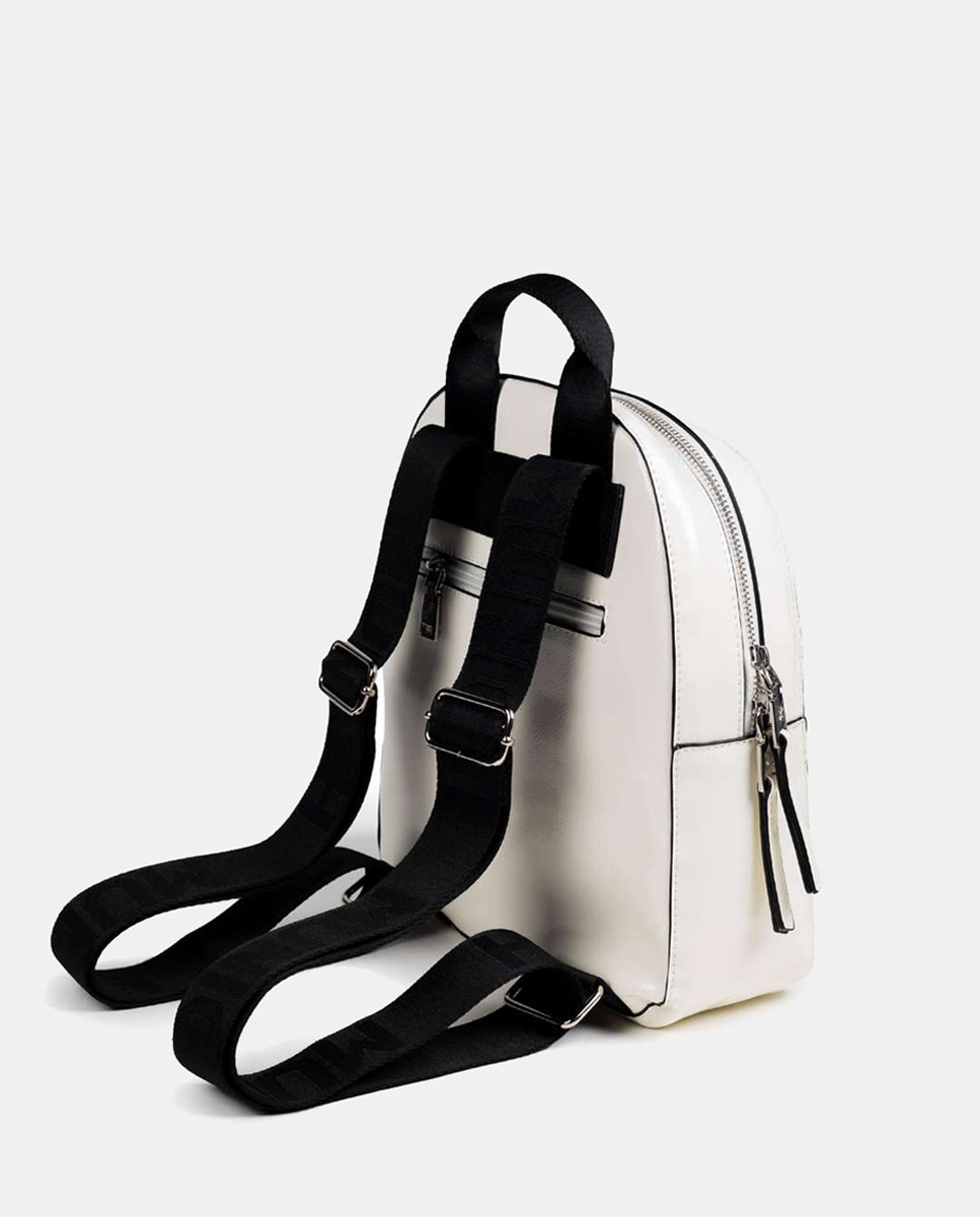 Mochila de Tamanho Médio com Fecho de Correr Branco-2