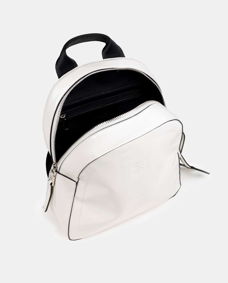 Mochila de Tamanho Médio com Fecho de Correr Branco-4