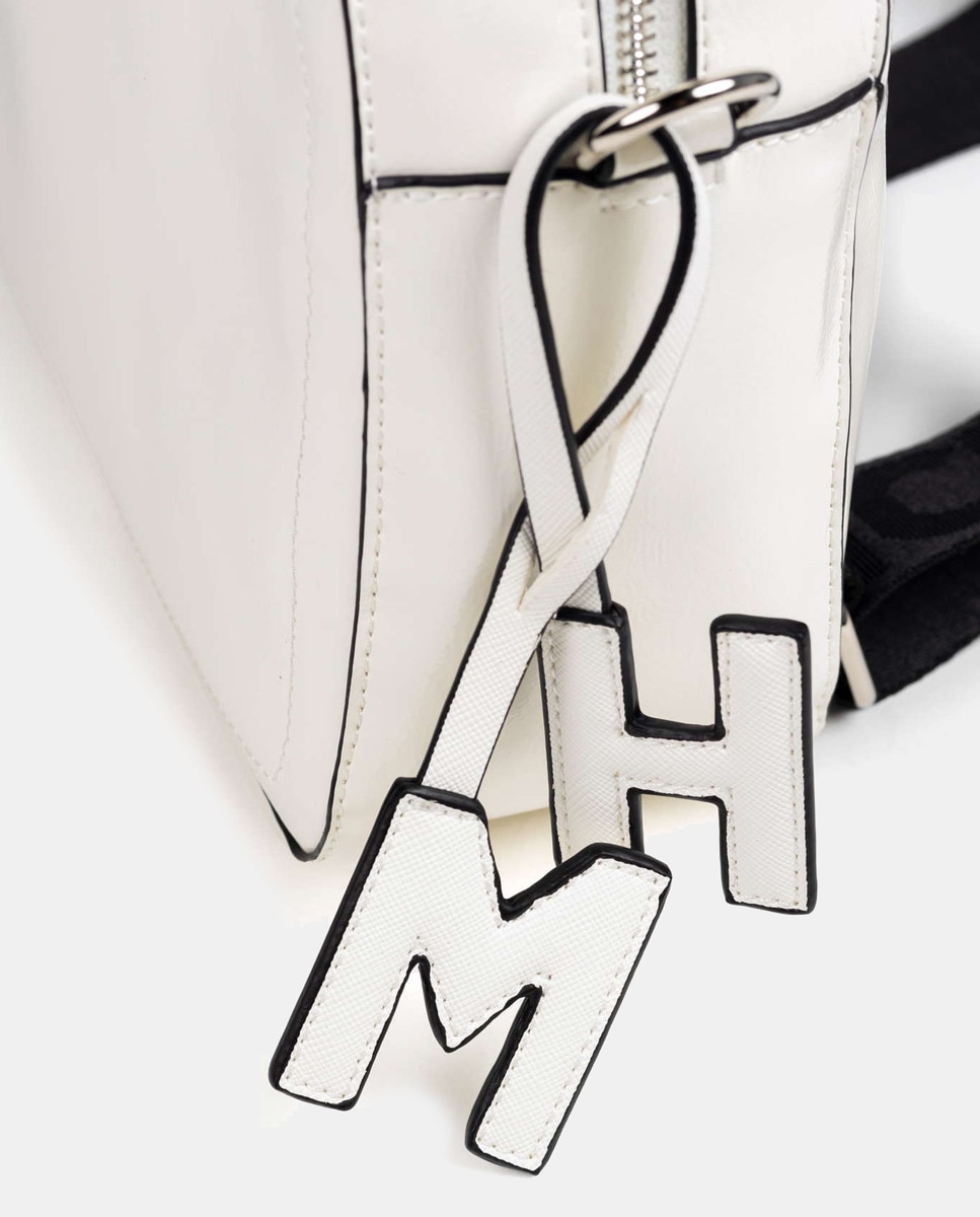 Mochila de Tamanho Médio com Fecho de Correr Branco-5