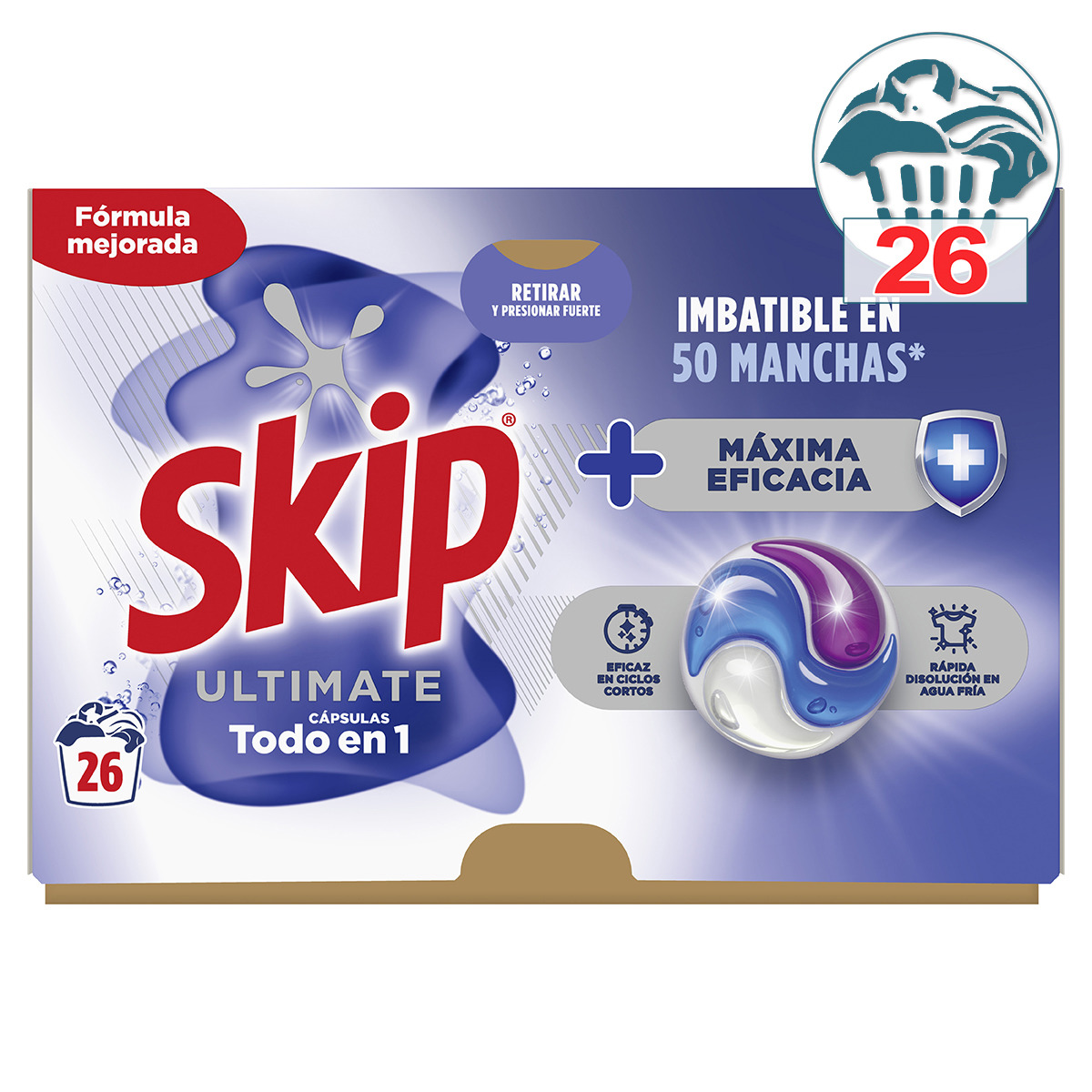 detergente cápsulas Ultimate Todo en 1 Máxima Eficacia caja 26 capsulas