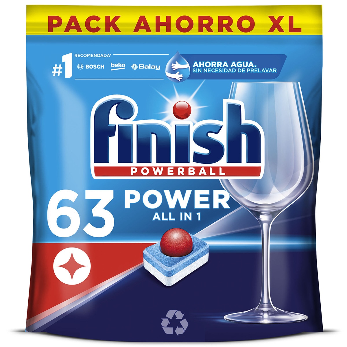 detergente lavavajillas Powerball Power todo en 1 bolsa 63 pastillas