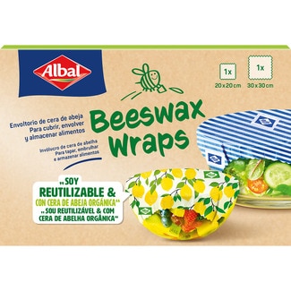 envoltorio reutilizable de cera de abeja 20x20 cm 1 unidad + 30x30 cm 1 unidad - Albal