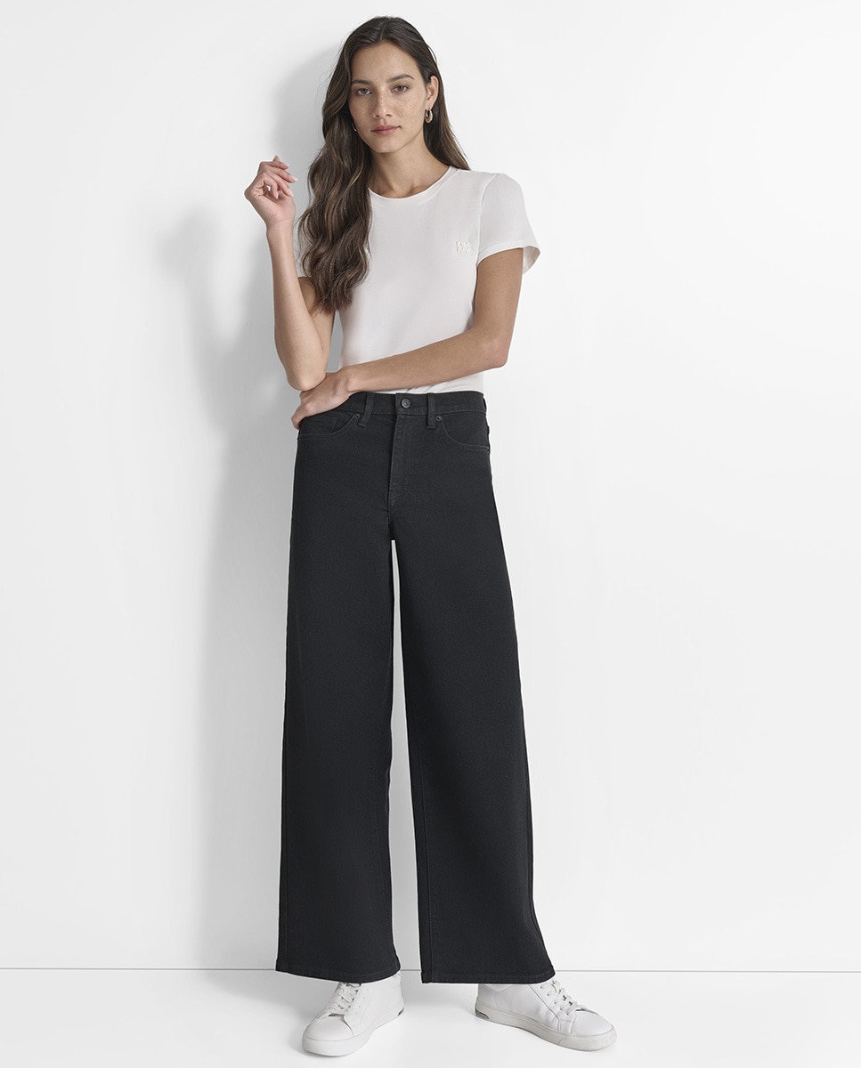 Jeans Largas com Cintura Subida Azul-1