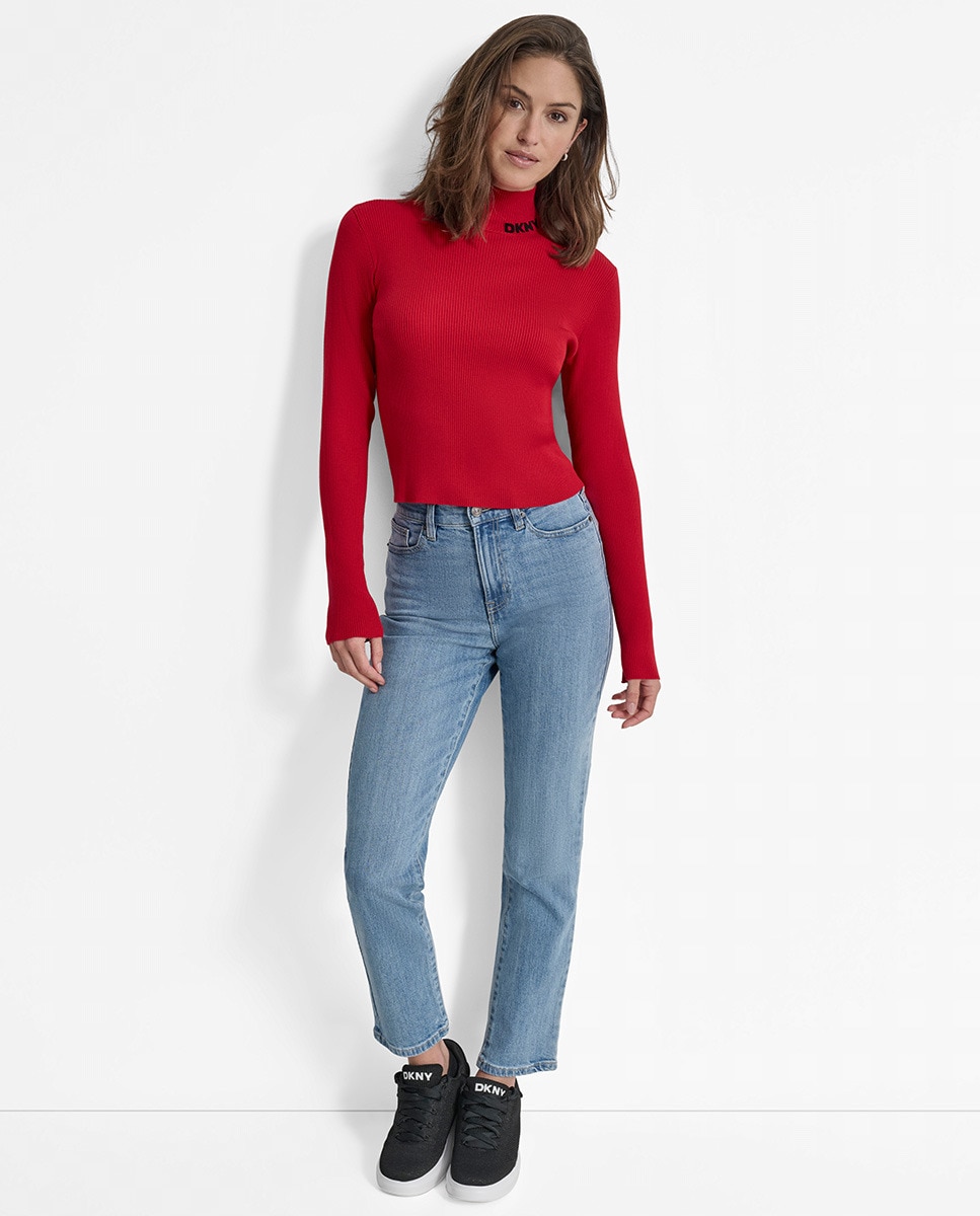 Camisola de Malha de Gola Alta com Logótipo Lateral e Manga Comprida Vermelho-5