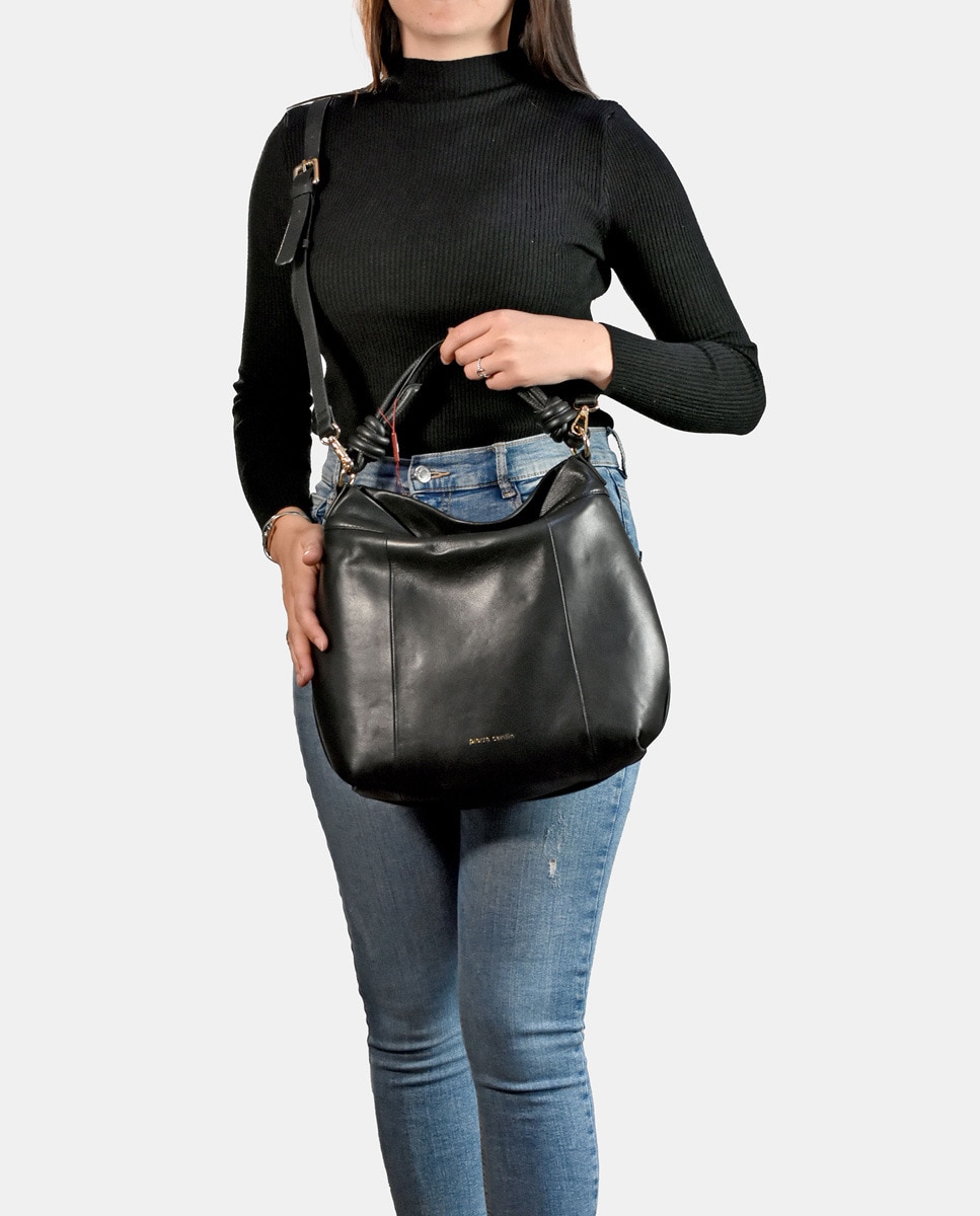 Bolso de hombro en piel color - Pierre Cardin - Negro Negro-2