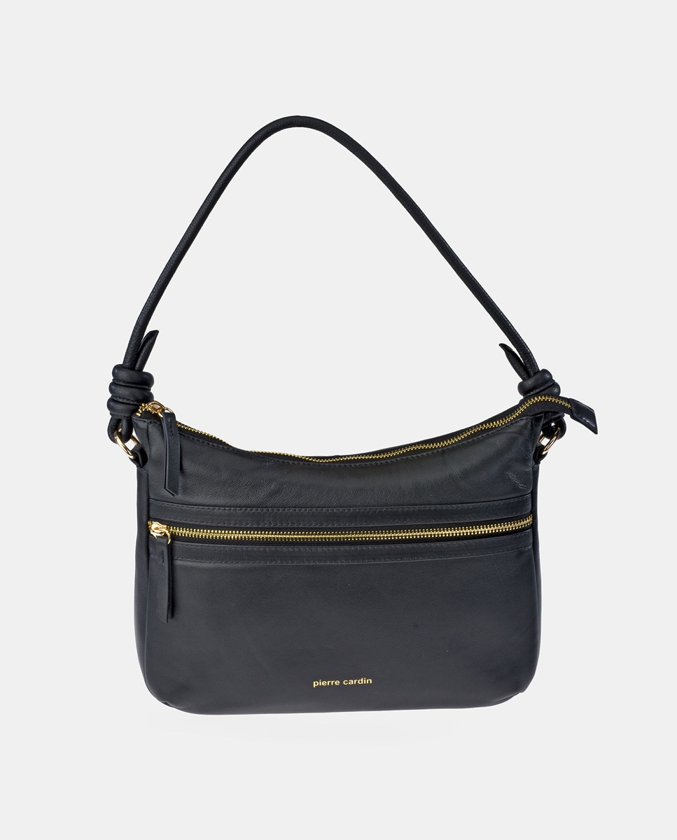 Bolso hobo de con cremallera en piel color - Pierre Cardin - Negro Negro-1