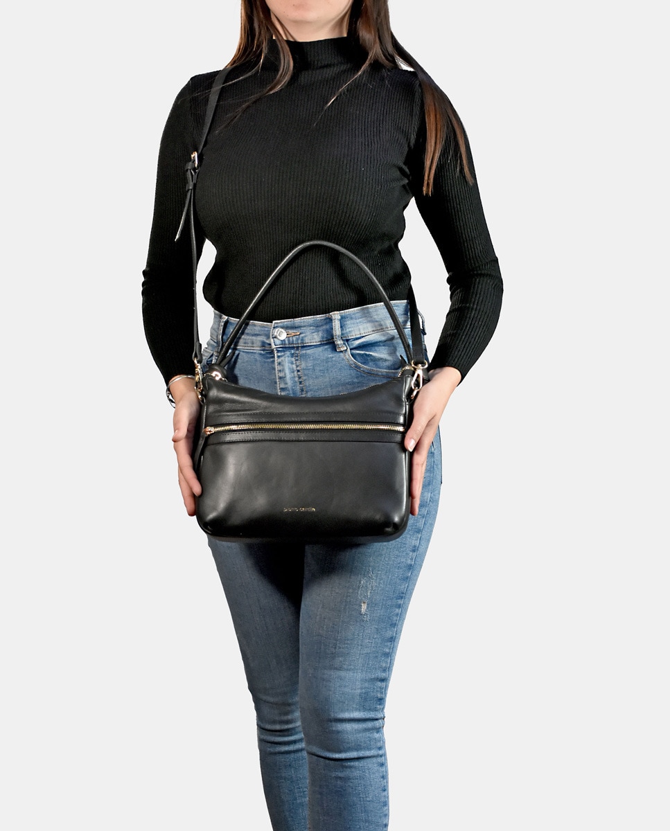 Bolso hobo de con cremallera en piel color - Pierre Cardin - Negro Negro-2