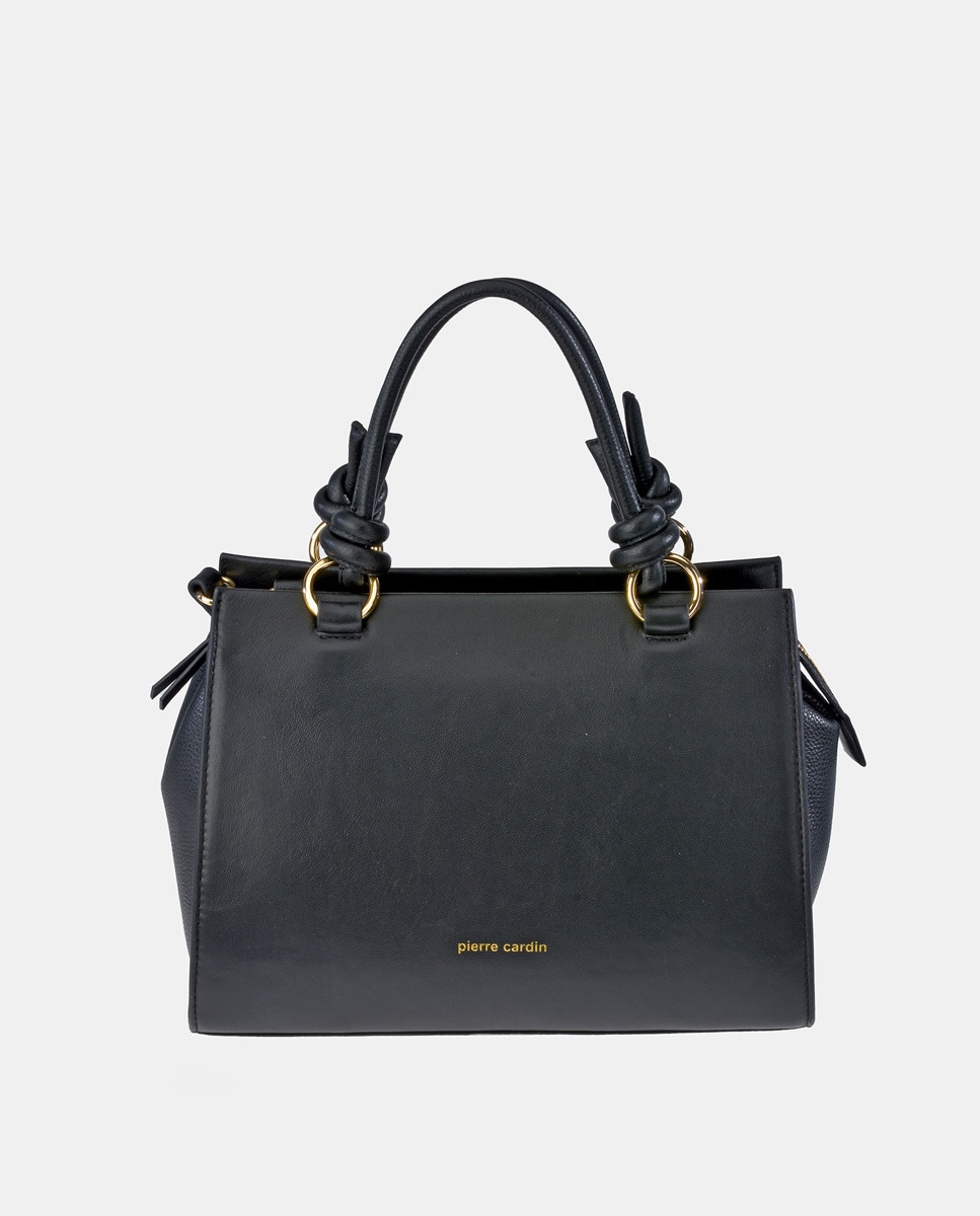 Bolso carryall en con bandolera en piel color - Pierre Cardin - Negro Negro-1
