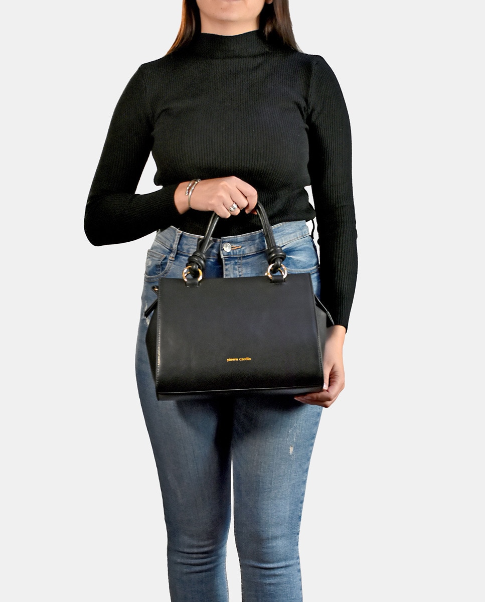 Bolso carryall en con bandolera en piel color - Pierre Cardin - Negro Negro-2
