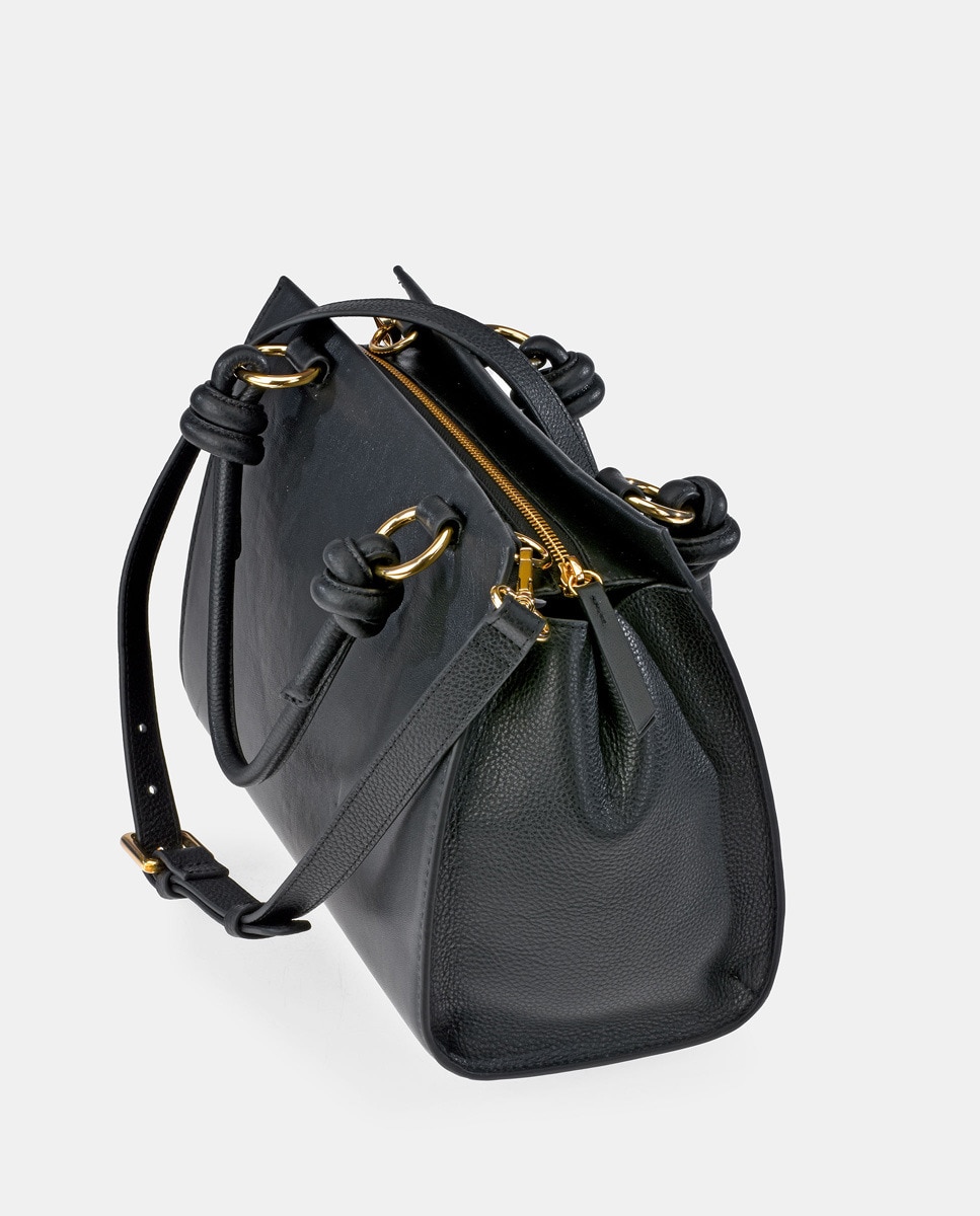 Bolso carryall en con bandolera en piel color - Pierre Cardin - Negro Negro-4