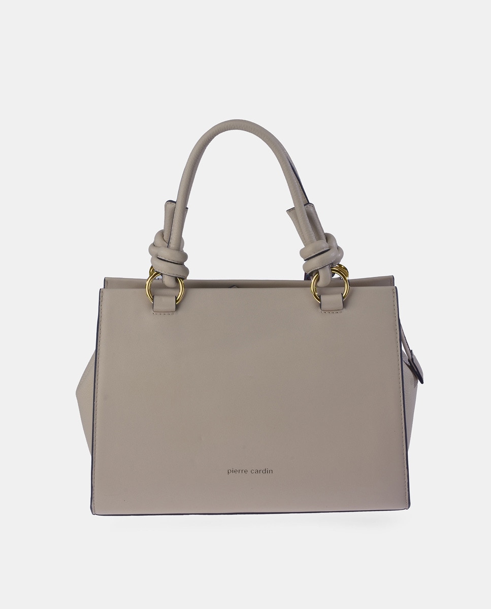 Mala Carryall em Pele com Alça de Tiracolo - Preto Bege-1